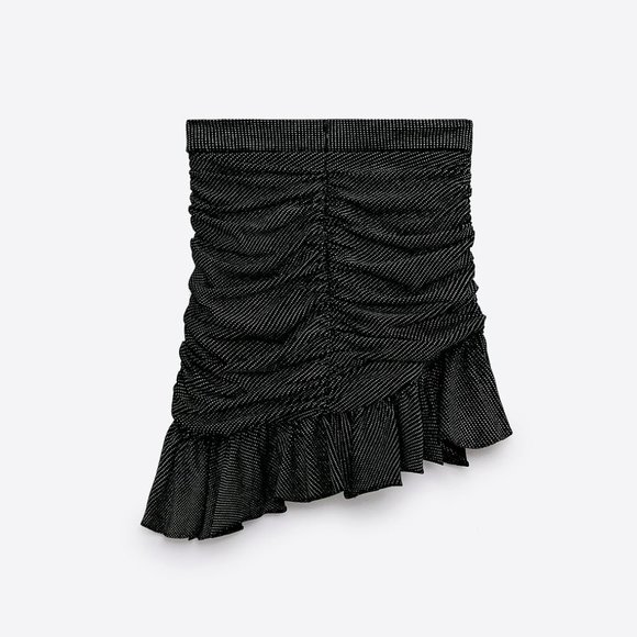 NWT Zara black & silver sparkly ruched mini skirt - Picture 4 of 11